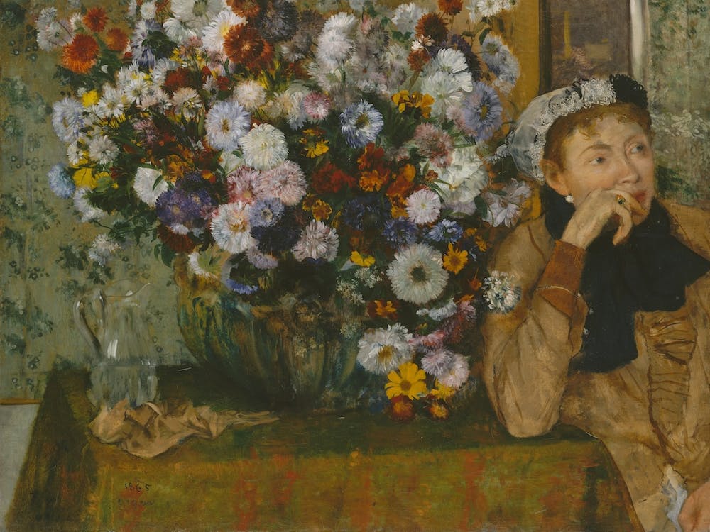 A Woman Seated Beside A Vase Of Flowers, Edgar Degas