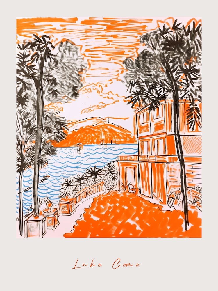 Lake Como Italy Orange Drawing Poster
