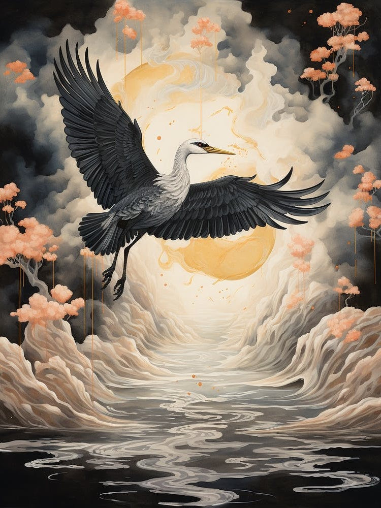 Crane 3 Gold Detail Painting