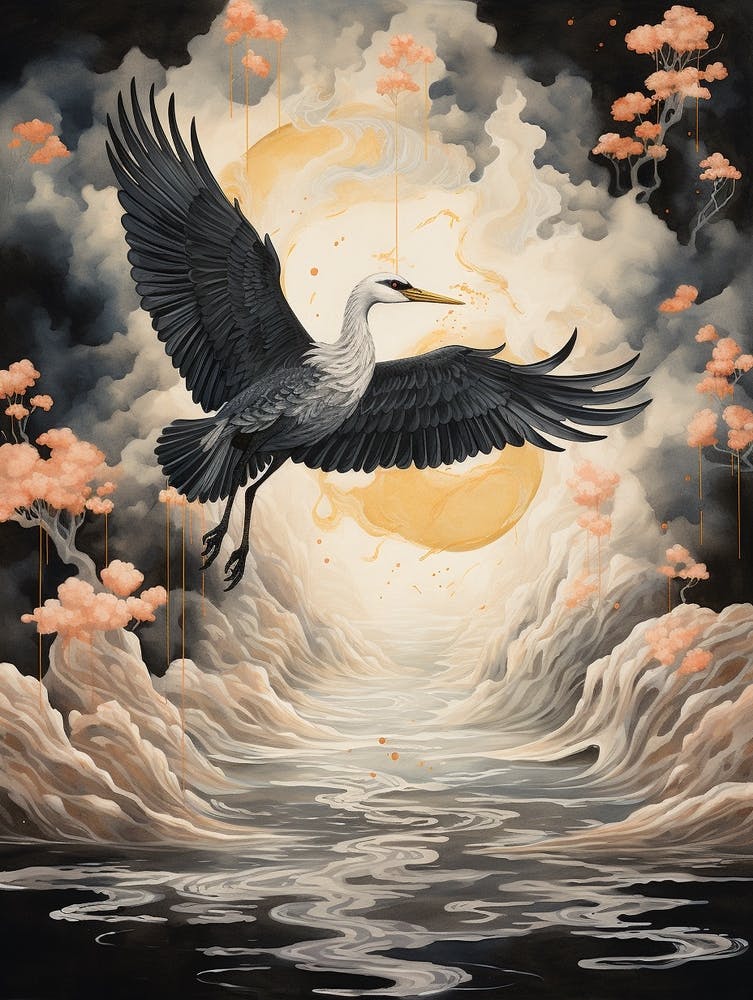 Crane 3 Gold Detail Painting