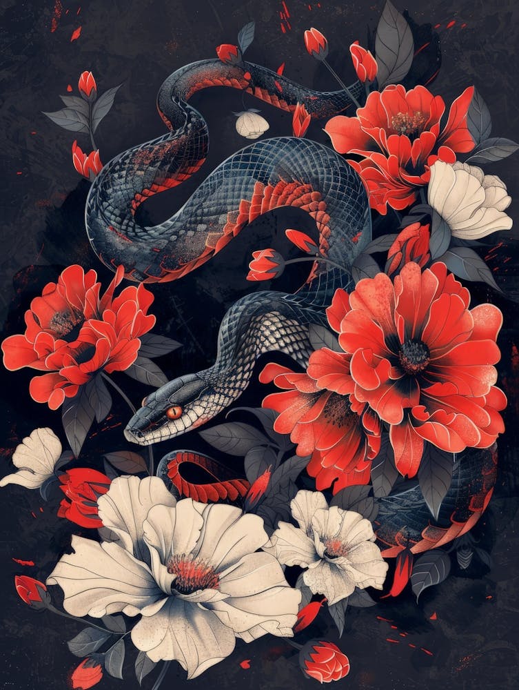 Serpent et fleurs 2