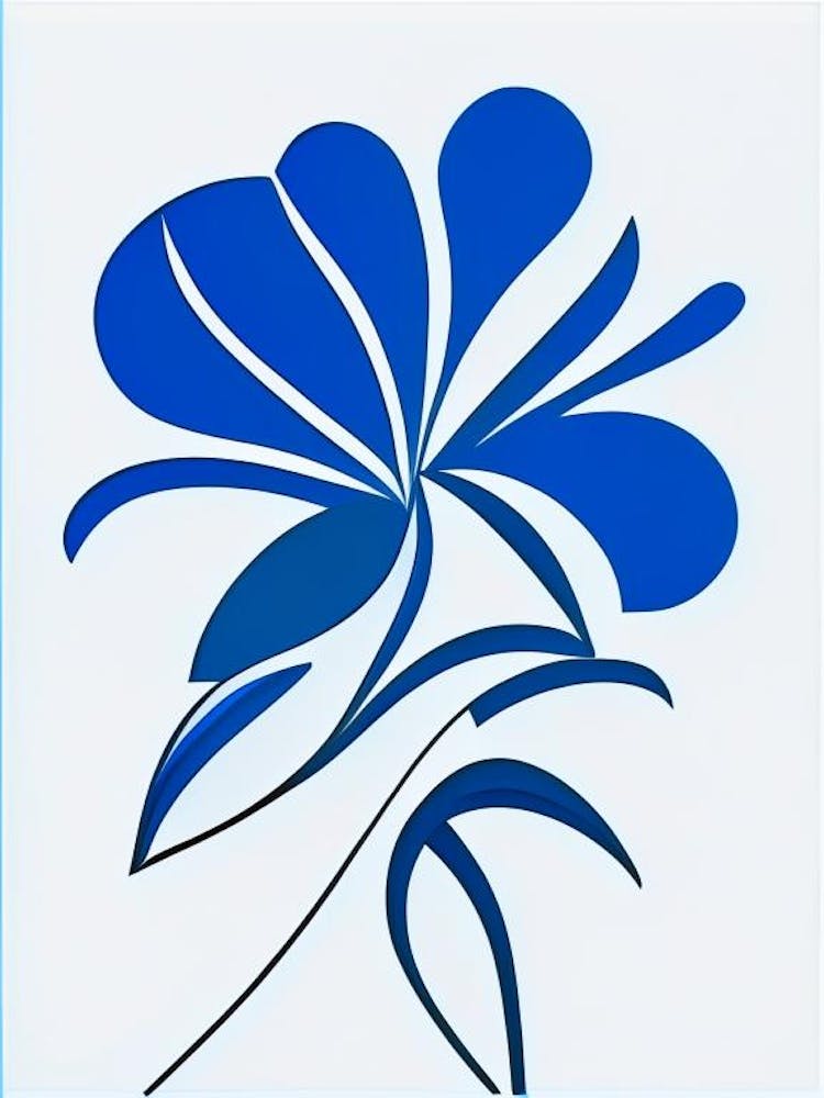 Flower Symbol Blue And White Line Drawing