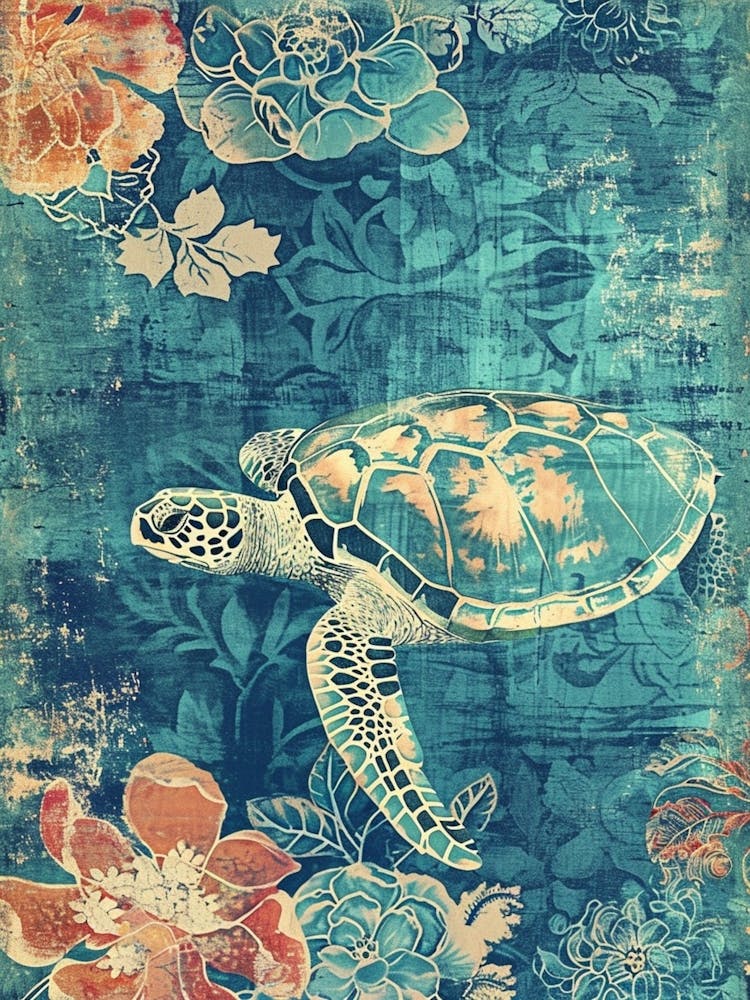 Floral Sea Turtle Wallpaper Style 3