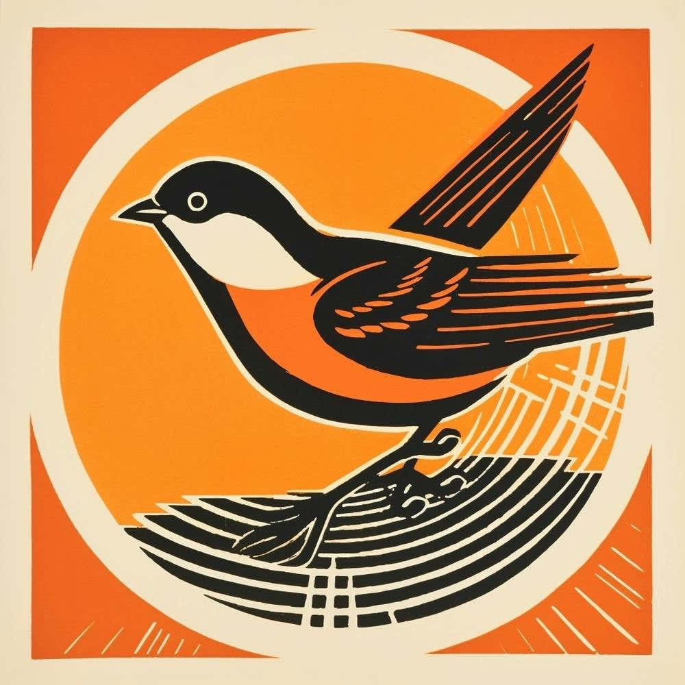 Retro Bird Lithograph Sparrow 7