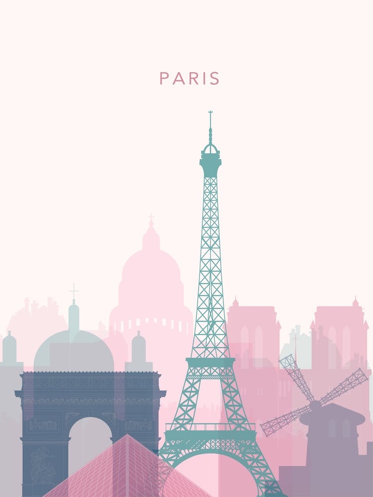 Pink And Teal Paris Skyline