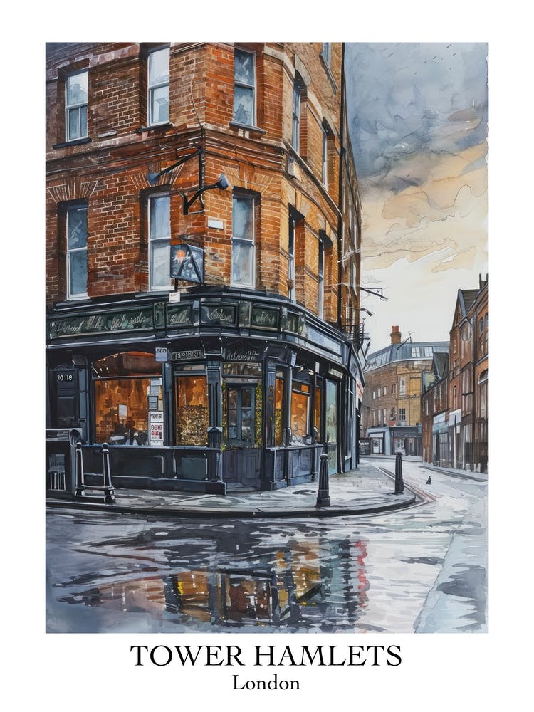 Tower Hamlets London Borough   Street Watercolour 1 Poster