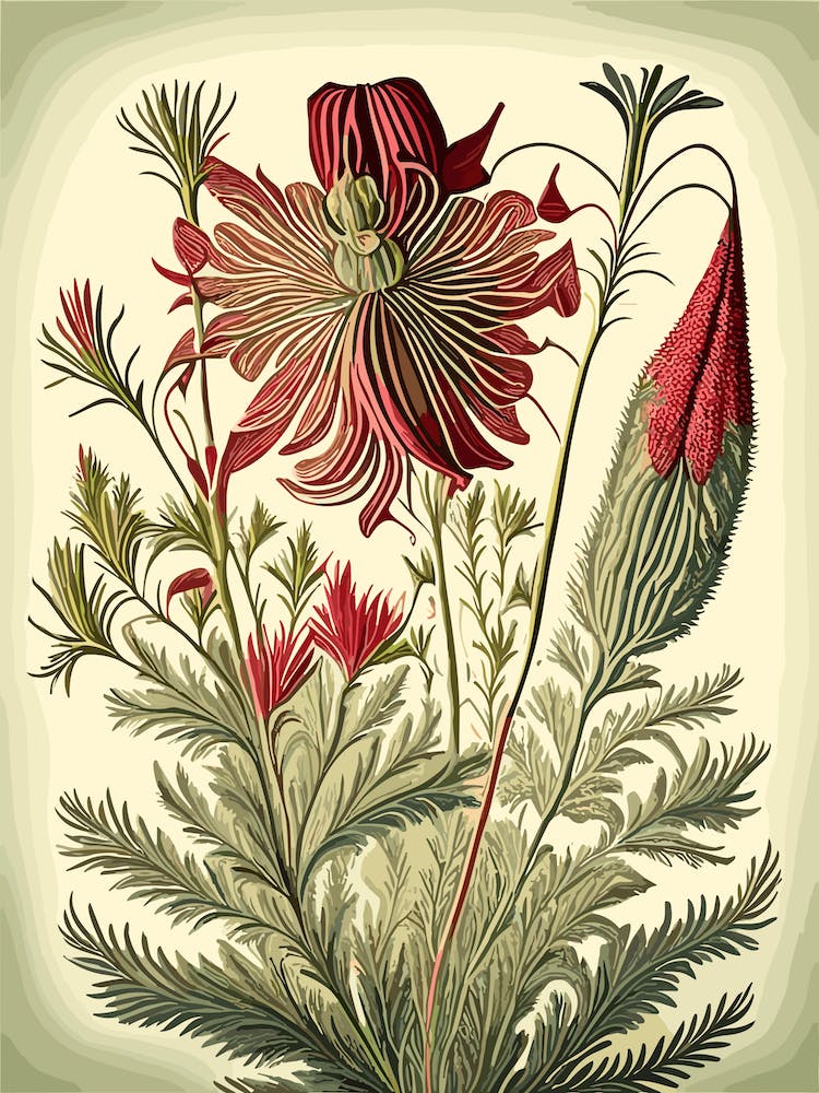 Prairie Smoke Wildflower Vintage Botanical 2 Living Room Art print
