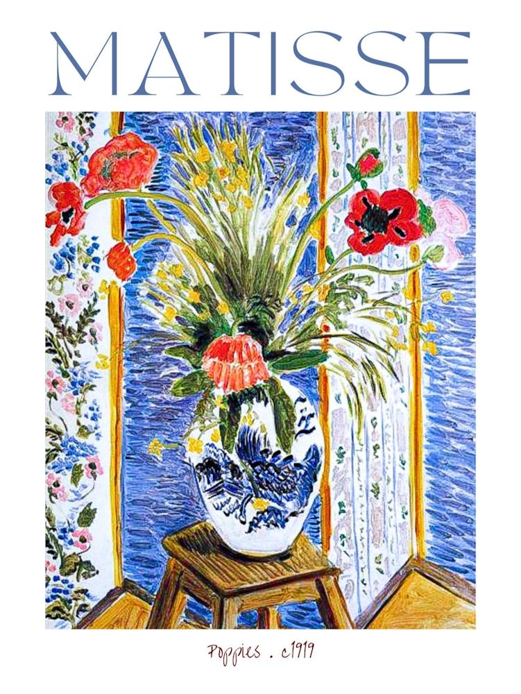 Henry Matisse Poppies c1918 in HD Vibrant Remastered Abstract Mid Century Poster Prints for Feature Wall Vase of Flowers