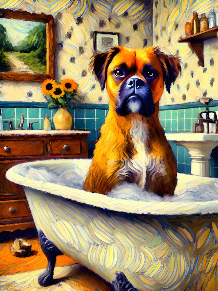 dog in a bathtub