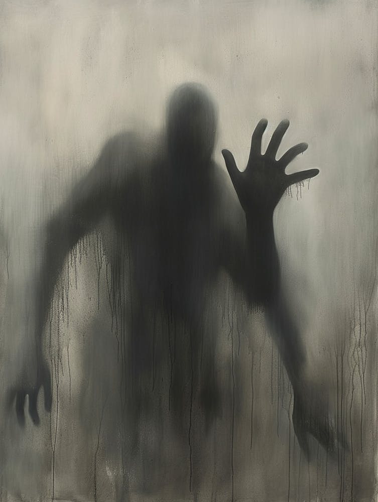 Shadowy Figure Emerging, In The Style Of Pawel Kuczynski, Light Black And Gray, Gesture Driven, Ghosting Effect, Airbrush Art, Kevin Hill