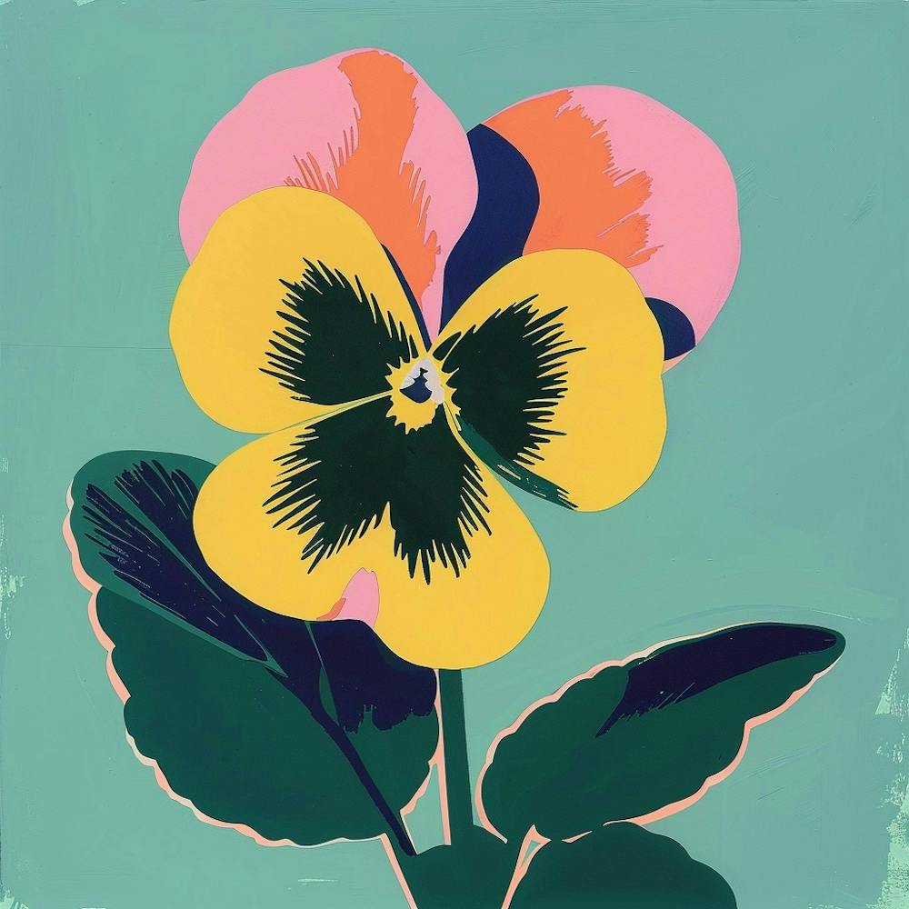 Wild Pansy 2 Square Flower Illustration