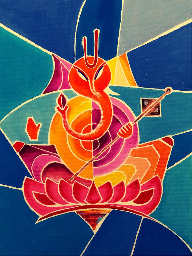 Trendendes abstraktes Ölgemälde von Ganesha von DollyJ