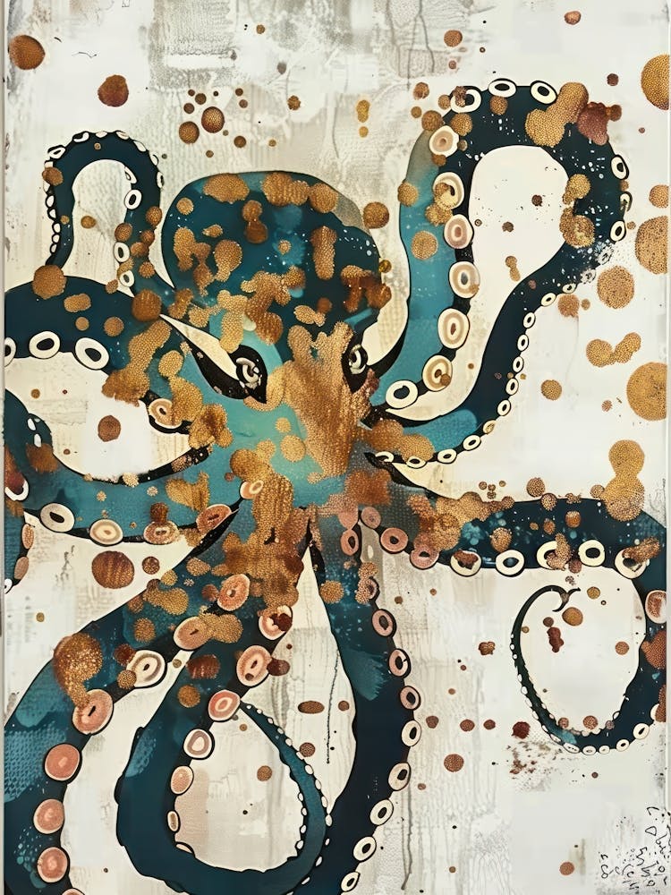 Octopus Painting Gold Blue Effect Collage 4