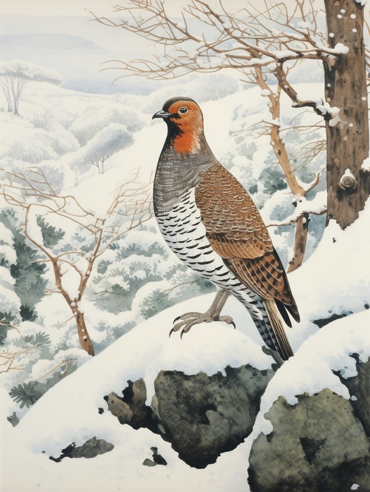 Peinture d'Oiseau d'Hiver - Tétras 3