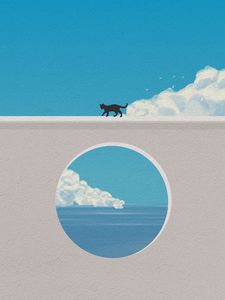 Minimal art of cat on a bridge