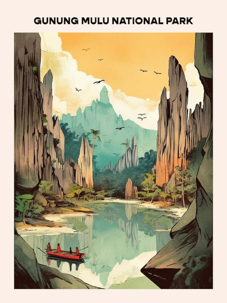 Gunung Mulu National Park Midcentury Travel Poster