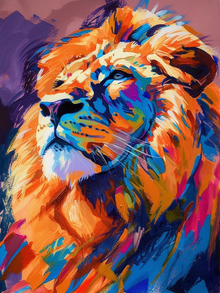 Southwest African Lion Symbolic Imagery Fauvist Painting 2