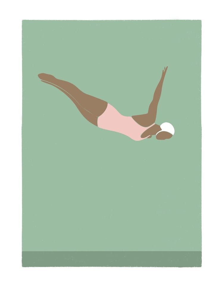 Art Deco Style diving woman in sage green