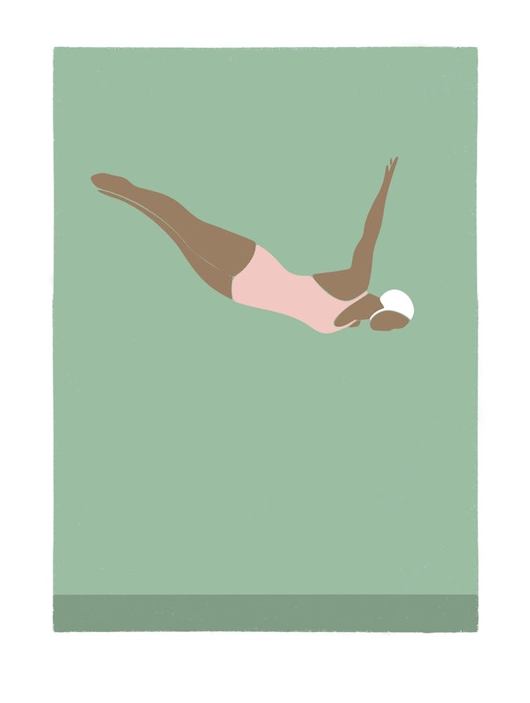 Art Deco Style diving woman in sage green