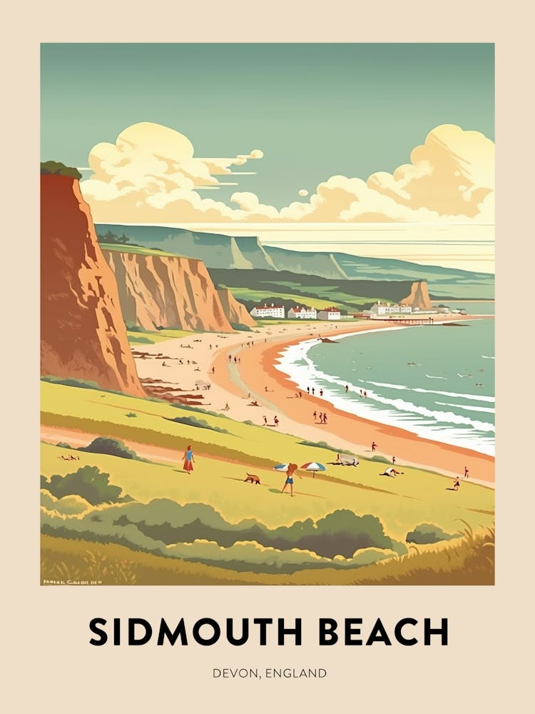 Devon Vintage Travel Poster Sidmouth Beach 3