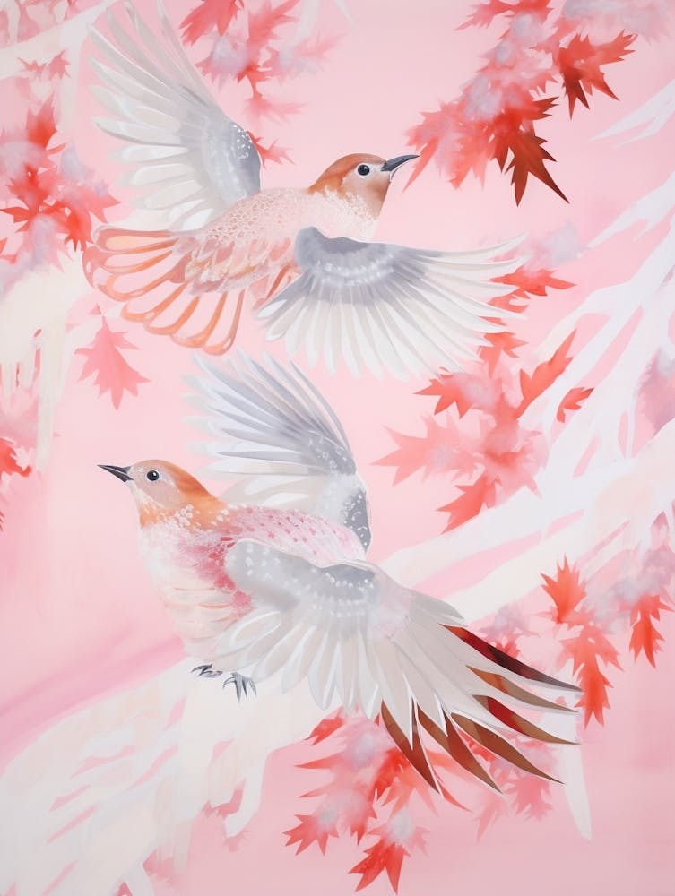 Pink Ethereal Bird Painting Finch 1