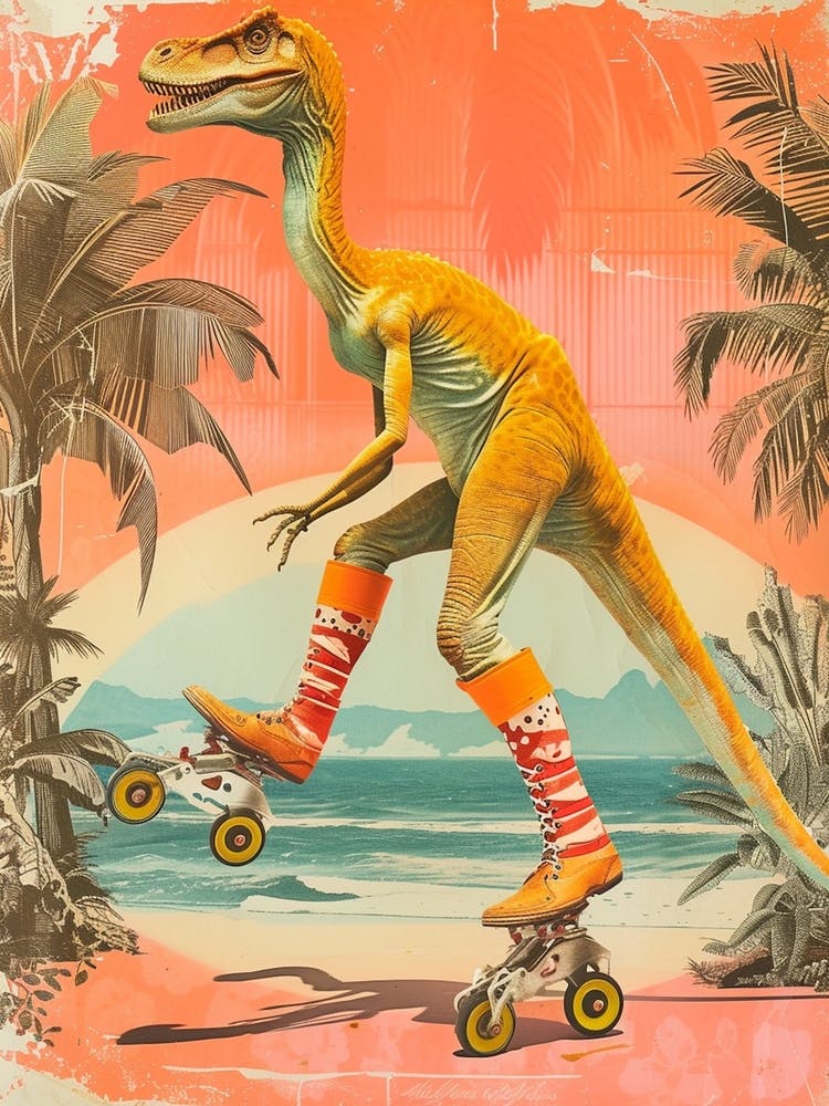 Retro Dinosaur Roller Skating 1