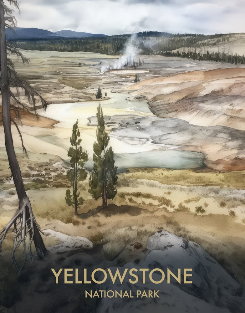 Yellowstone National Park Watercolor Vintage Travel Poster 1