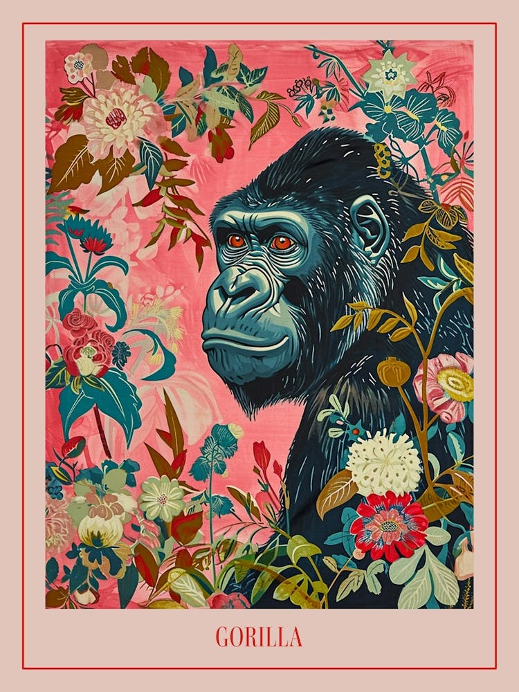 Floral Animal Painting Gorilla 3 Poster