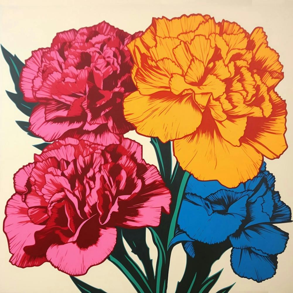 Nelke Dianthus 5 Pop-Art-Illustration Quadratisch