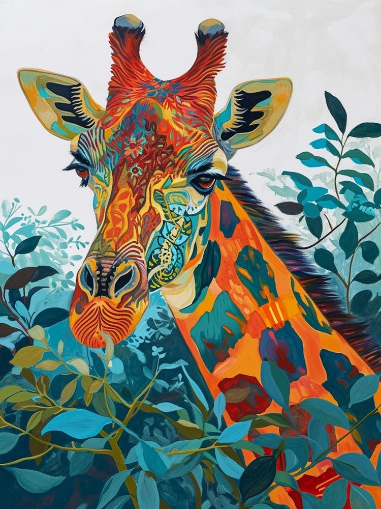 Giraffe In The Leaves Colourful Pattern 2
