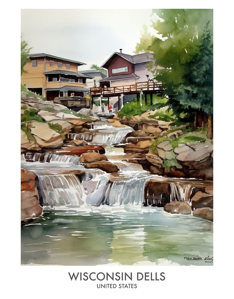 Wisconsin Dells 4 Watercolour Travel Poster