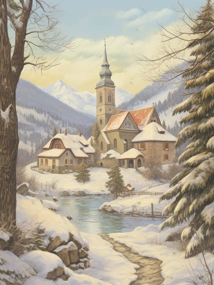 Vintage Winter Illustration Transylvania Romania 4