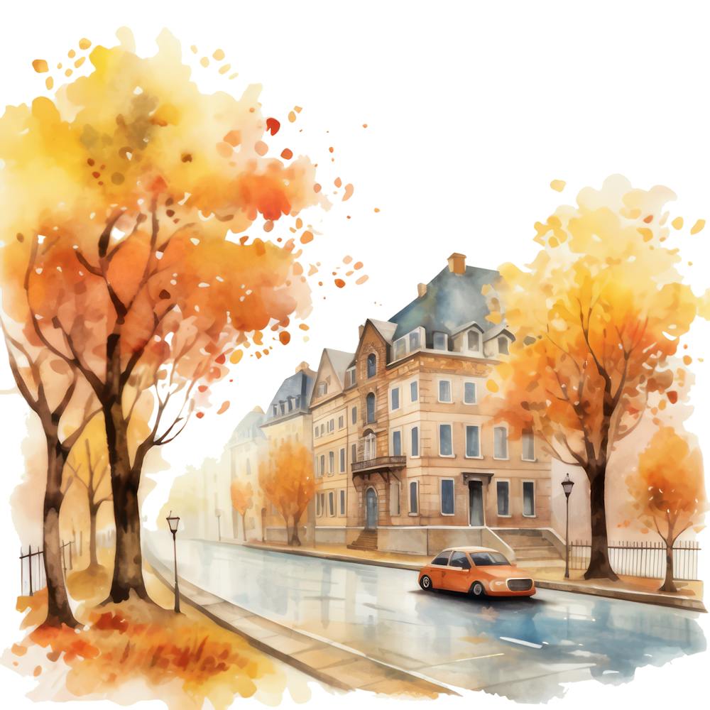Aquarell Herbststraße