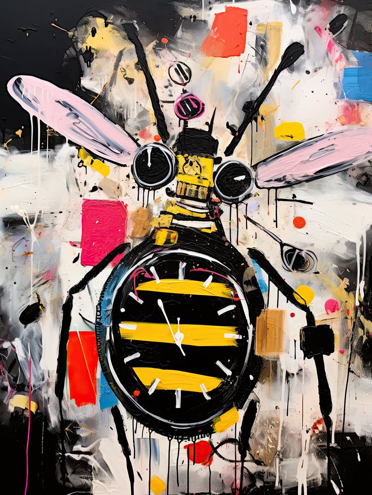 Graffiti Harmony: Bee Robot's Dance in Basquiat Style