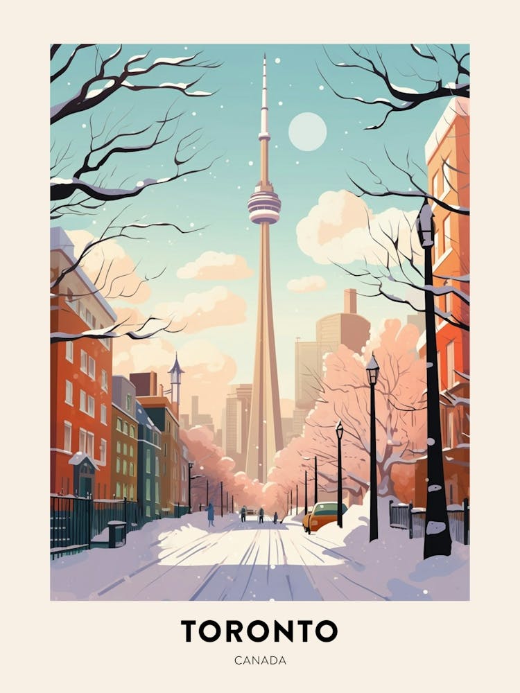 Vintage Winter Travel Poster Toronto Canada 1