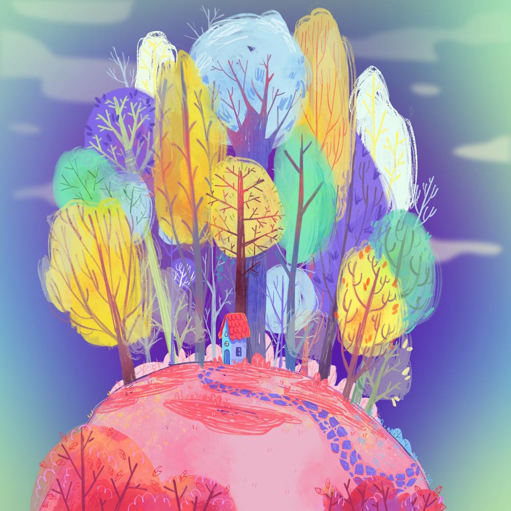 House On A Hill With Colorful Forest
