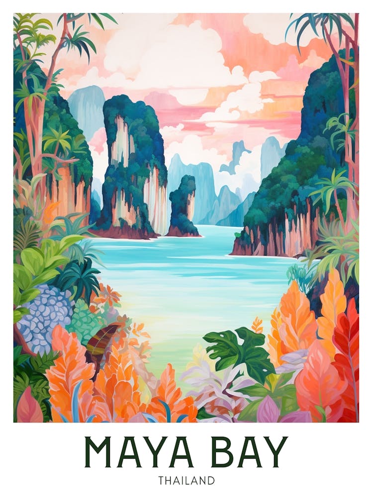 Maya Bay Beach Thailand Travel Poster