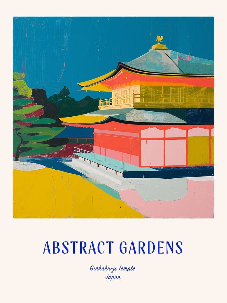 Colourful Gardens Ginkaku Ji  Temple Japan 2 Blue Poster