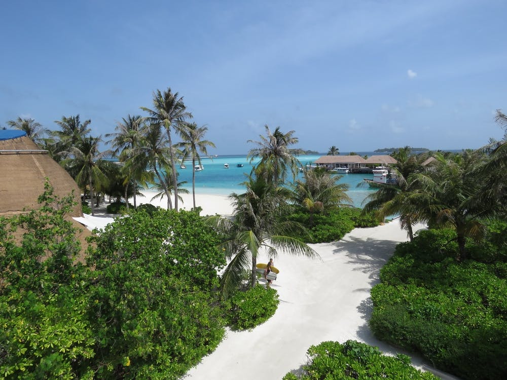 Aerial View Of A Beach Resort  Maldives ocean