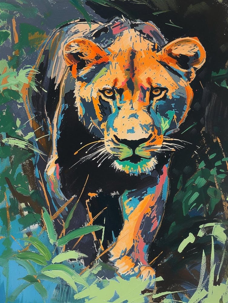 Black Lioness On The Prowl Fauvist Painting 2