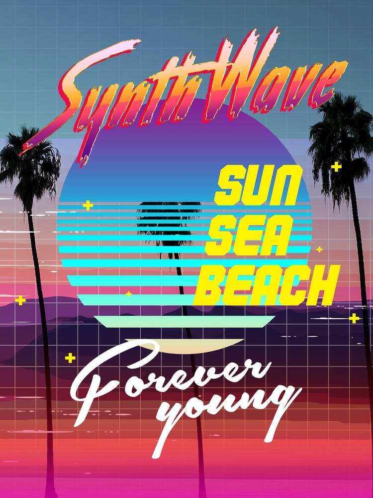 Synthwave: Sun. Sea. Beach [retrowave/vaporwave/synthwave] — aesthetic poster, retrowave poster, neon poster