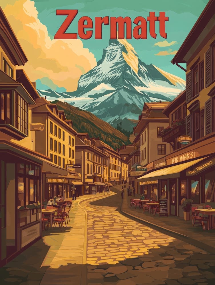 Aihrgdesign A Retro Travel Poster For Zermatt 2