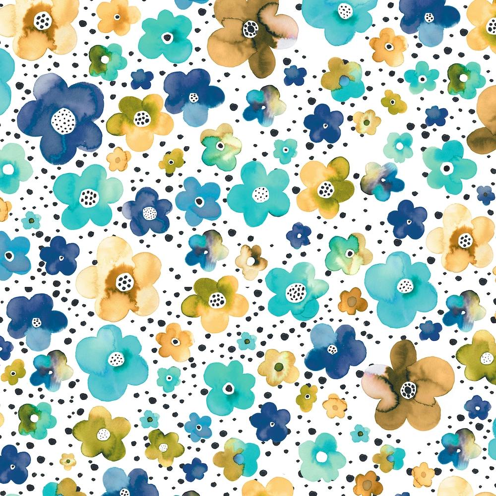 Dots Naive Flowers Blue Multi Ocre Square