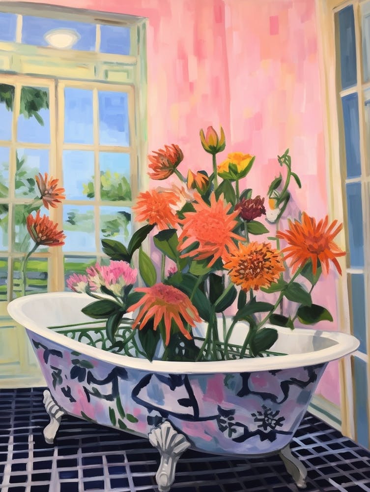 A Bathtube Full Of Dahlia In A Bathroom 3