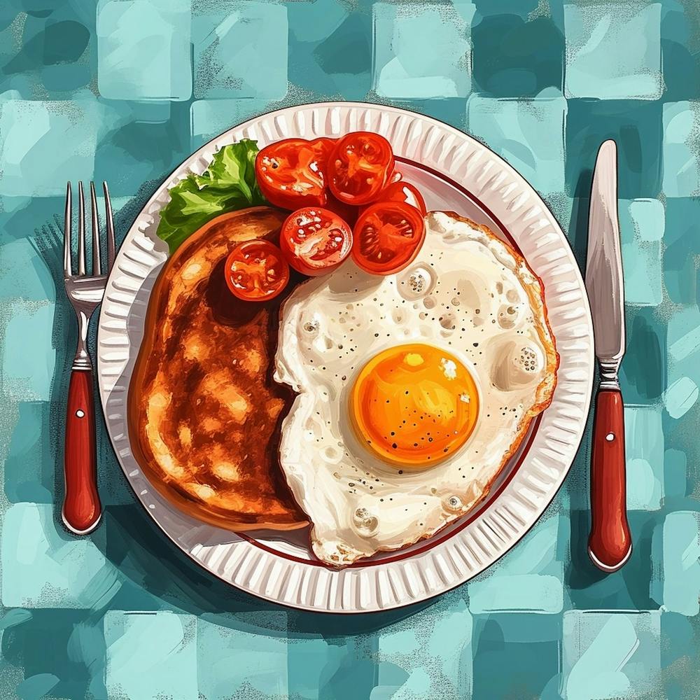 Fried Egg Breakfast Checkerboard Background 1