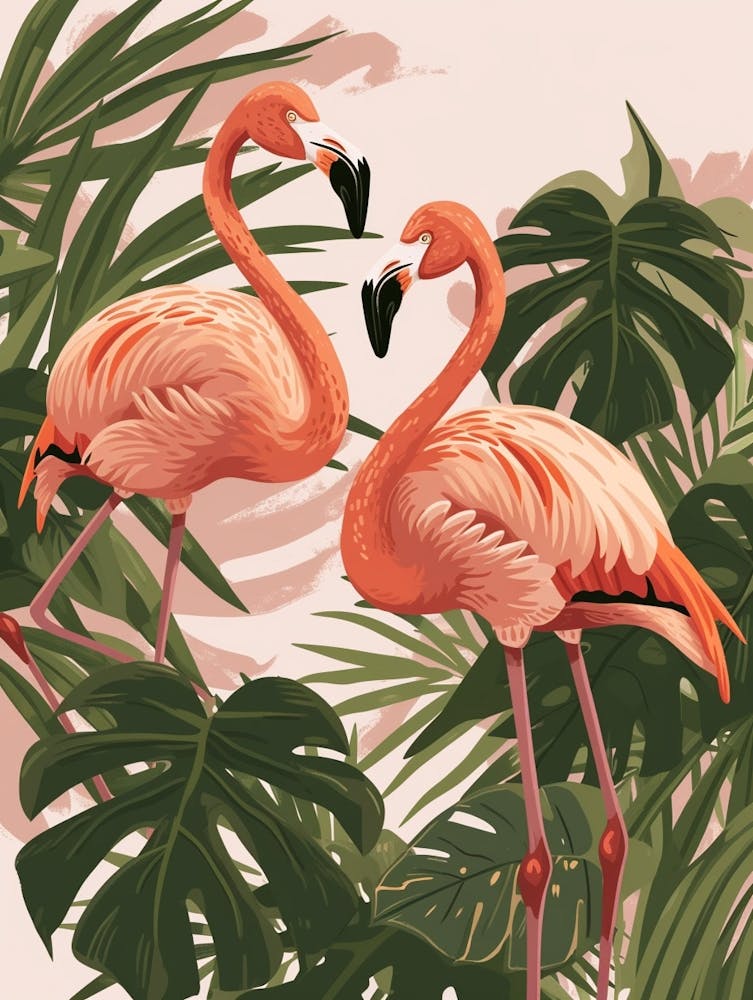 Lesser Flamingo And Monstera Deliciosa Boho Print 3