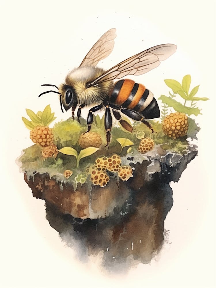 Abeille Chasseuse Masquée Ruche Illustration Aquarelle 1