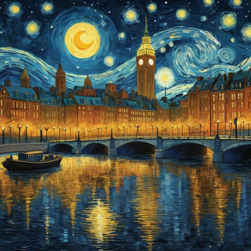 New york City Skyline At Starry Night Van Gogh Painting Pop Culture