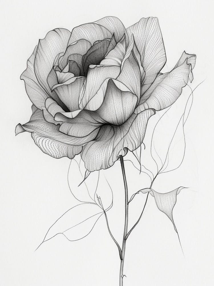 English Rose Black And White Line Drawing 11
