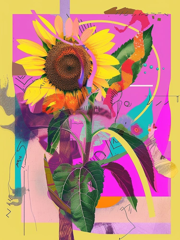 Sunflower 3 Neon Flower Collage